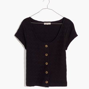 Madewell Knit Pointelle Button-Front - Black